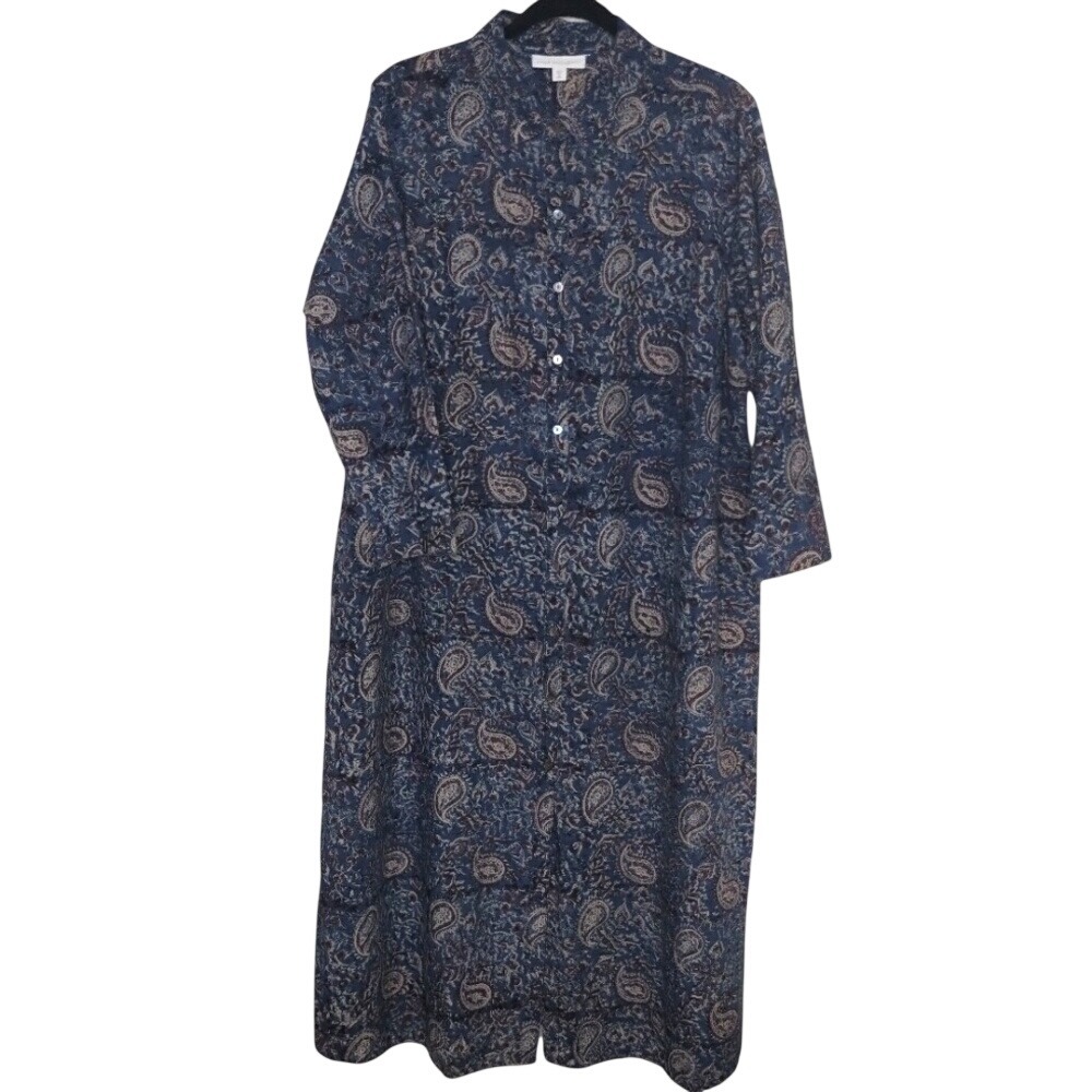 J. Jill Maxi Dress Cotton Paisley XLP Organic Kalamkari India Block Print NWT